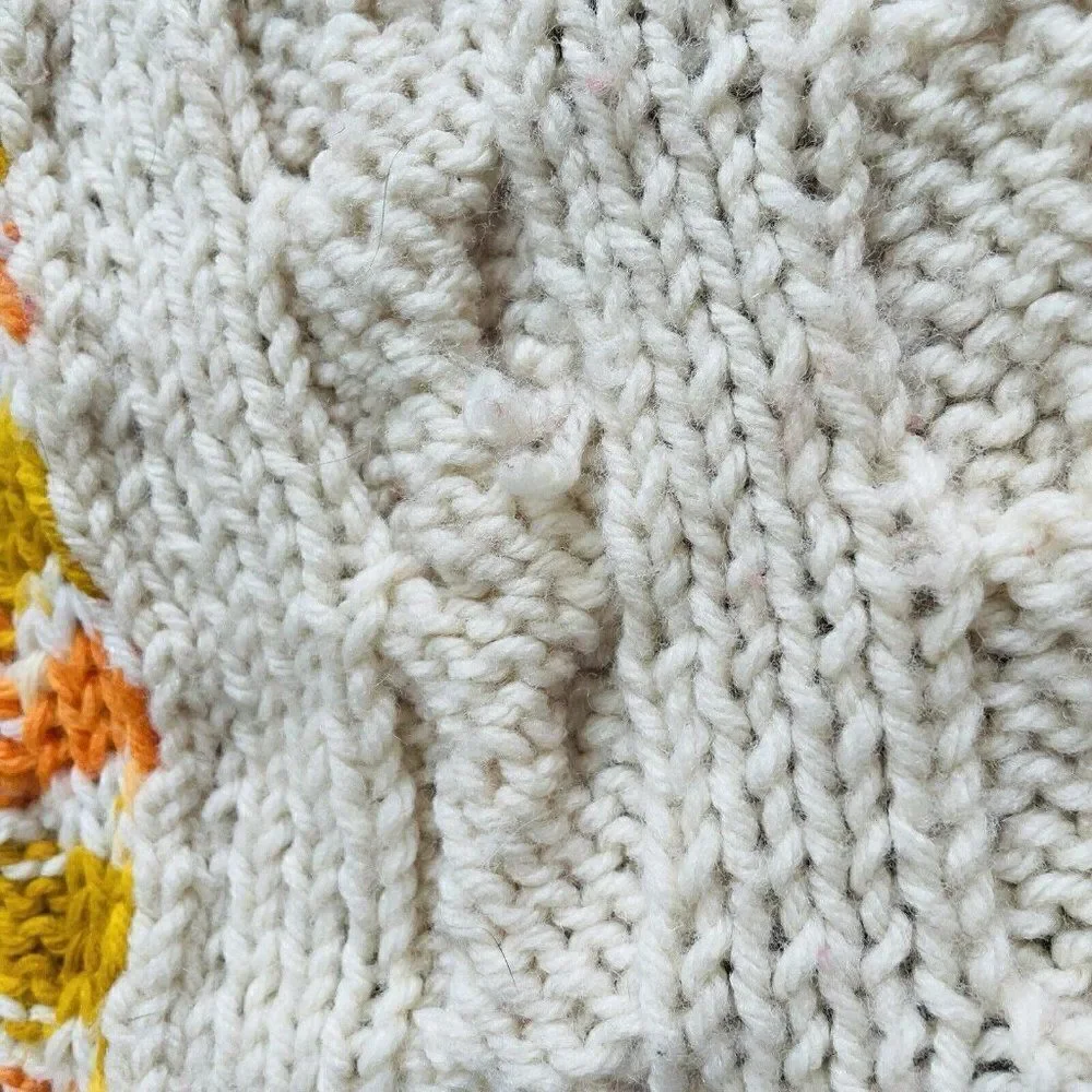 Vintage 1970s Cable Knit Handmade Afghan Throw Blanket Orange Cream Gold 67